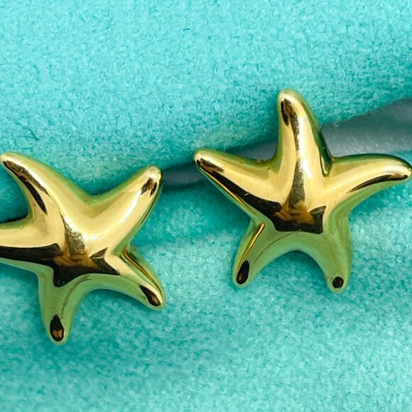 Tiffany & Co. 18K Gold Elsa Peretti 12mm Starfish Earrings (One Back Missing) - Picture 12 of 15